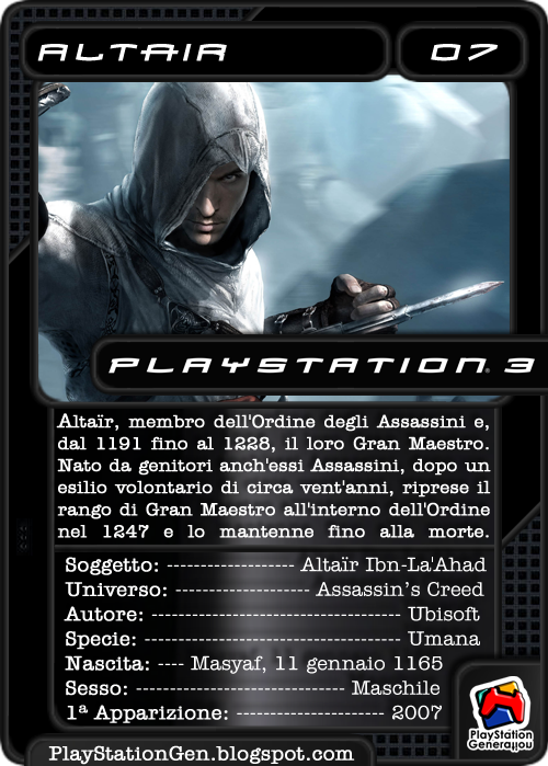 PlayStationGen's tweet image. Ecco la #PSCard di oggi dedicata a un personaggio #PS3 ovvero Altair!