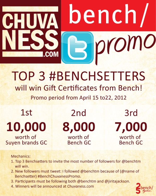benchtm's tweet photo. Last day of the #BenchChuvanessPromo - See poster for details. http://t.co/KoHCIRqu