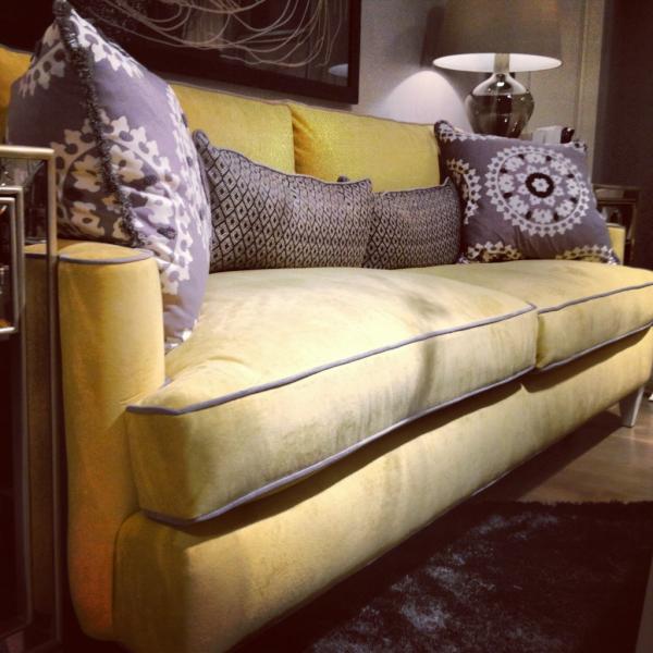 Apartment Therapy on Twitter "Yellow velvet high back sofa with grey piping. Drexel. hpmkt