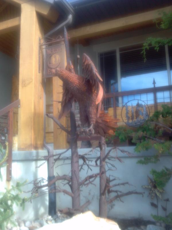 CompassArts's tweet image. Welded steel tree and eagle sculpture.