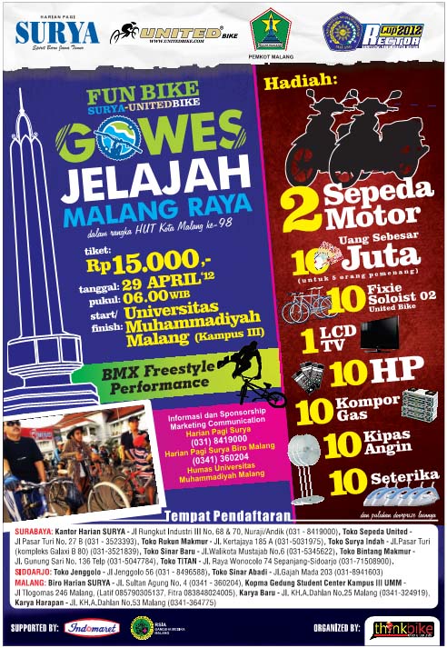 gowes, minggu 29 april start UMM cc <a href="/MLGfgss/">Malang Fixed Gear</a> <a href="/SPINcoreBIKE/">SPINcorebike Malang</a> <a href="/GowesJelajah/">Gowes Jelajah</a> <a href="/FietsenMLG/">Roeier Fiets Malang</a>