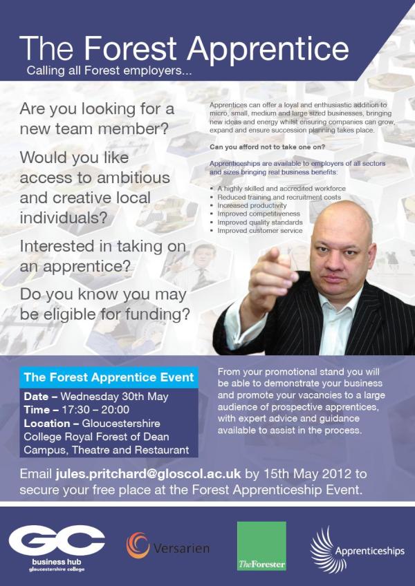 Please could any & all #glosbiz give this flyer about @GCBusinessHub Apprentice event in the Forest a little RT. Thanks