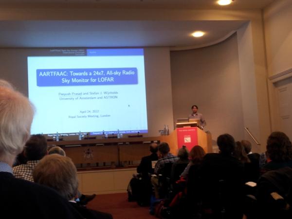 aartfaac's tweet photo. And here's Peeyush introducing AARTFAAC at the @royalsociety. http://t.co/9t0W6Z84