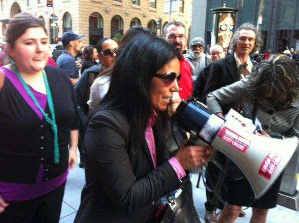 CalOrganize's tweet image. RT @georgegoehl: Sulma Arias from @scakansas reports out after arrests inside #wf24 meeting #99spring #99 power