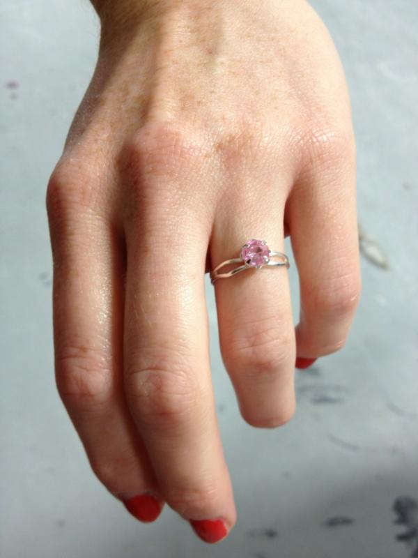 kerflaherty's tweet image. @GardnerKathryn proposed!!! (2.5 carat pink acrylic gem set in aluminum, from Timothy's pizzeria!) #proposalaccepted