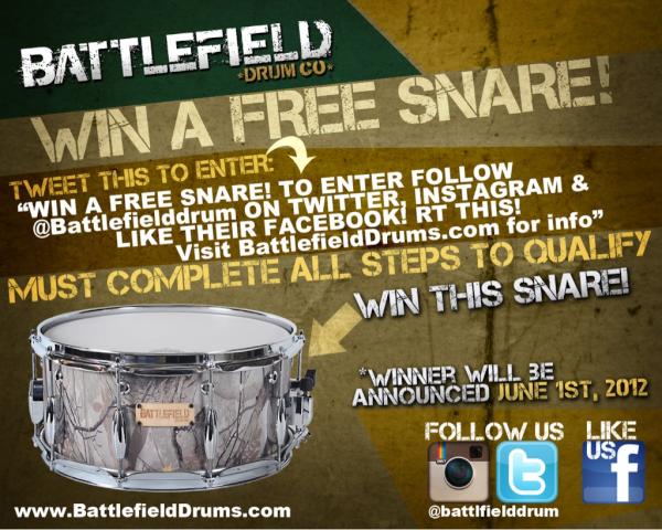 Battlefielddrum's tweet photo. FREE SNARE GIVEAWAY!!!! http://t.co/JuFnv0AI