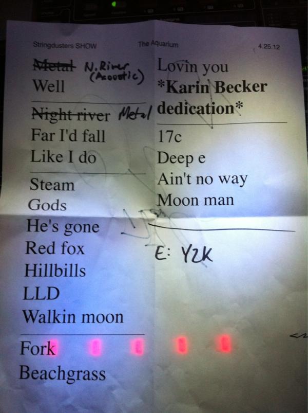 dustersoundguy's tweet image. First show in Fargo ever! @stringdusters Setlist 4.25.12