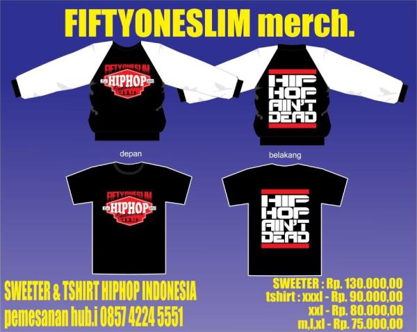 FiftyOneSlim's tweet photo. Tshirt hiphop indonesia. Black colour, size and price:
XXXL 90.000
XXL 80.000
M, L, XL 75.000 http://t.co/Fhn5JRqb