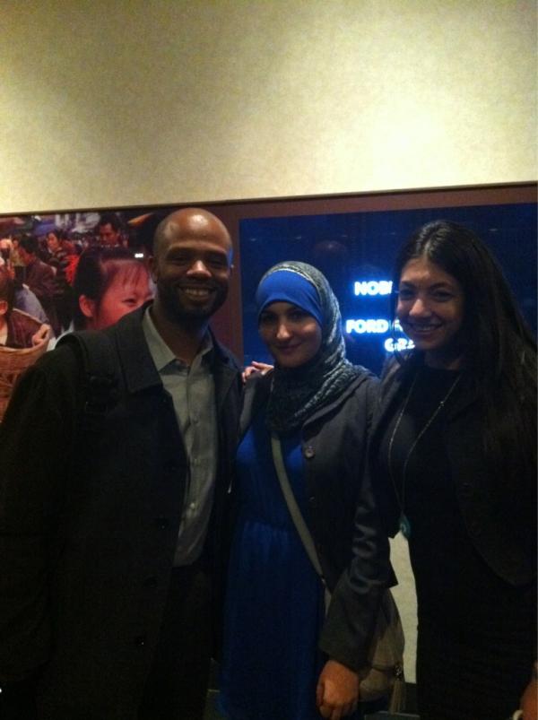 lsarsour's tweet photo. @dumilewis @mayalhassen and me at the #MarableConference Reception at Ford Foundation. http://t.co/dbOuIDsG