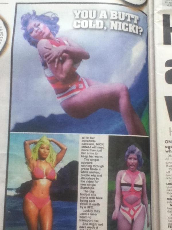 NICKIMINAJ's tweet photo. Oop! > RT @Gabi_Minajx: @NICKIMINAJ your in the newspapers in the UK because of your #starshipsvideo http://t.co/tiRCzI4B