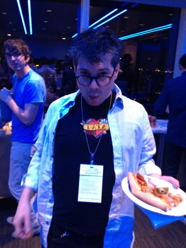 mattturck's tweet photo. Data stylist @chrishwiggins refuels before judging best NYC visualization at #bigdataweek hackathon #dsgh http://t.co/8ouYDfPG