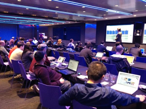shivon's tweet photo. All eyes on @fadesibert as he walks the audience through his teams visualization #bigdataweek #dsghack http://t.co/sE9wHHJ8