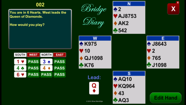 BridgeDiary's tweet image. Can you make 6 Hearts? W leads diamond Queen. #ContractBridgeProblem1002 #ContractBridge #BridgeProblems @BridgeDiary