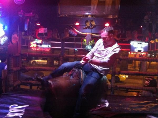 Ride em Rich! RT @tomzillich: <a href="/richworkman/">Rich Workman</a> Good times at Cowgirls in Seattle, Mr Bullrider.