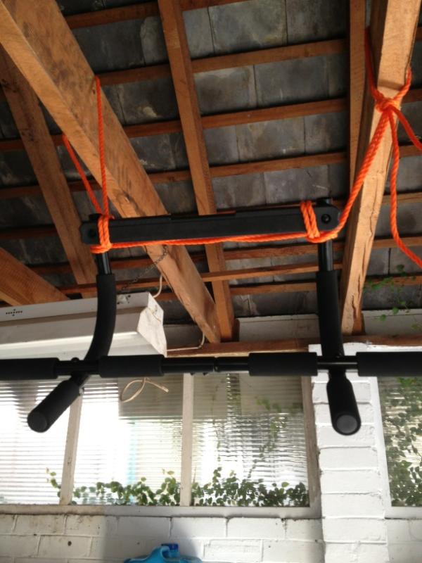 Just put this chin up bar up in the garage. Did three and nearly collapsed. Garage that is.