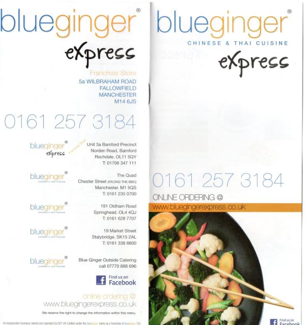 UrbanPostman's tweet photo. Why not treat urself 2 an MSG free Chinese takeout tonight?! - Blue Ginger Express menu on its way to South Manchester http://t.co/wcLJAmey