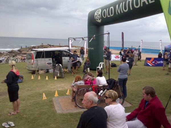 Our setup at the finish line (spot Louis Harmse taking a breather)