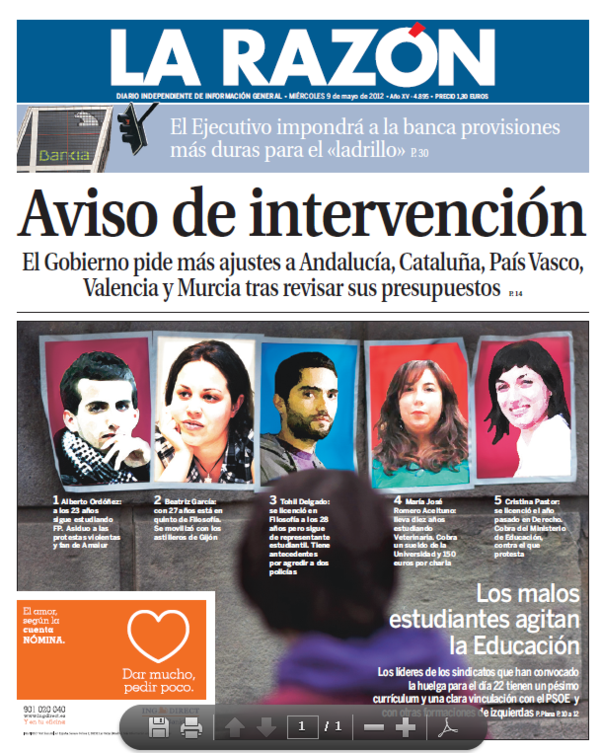 geo_gaddi's tweet photo. Tremebunda la portada de La Razón de mañana. Ya no es vergüenza, es asco. http://t.co/KWleSxnq