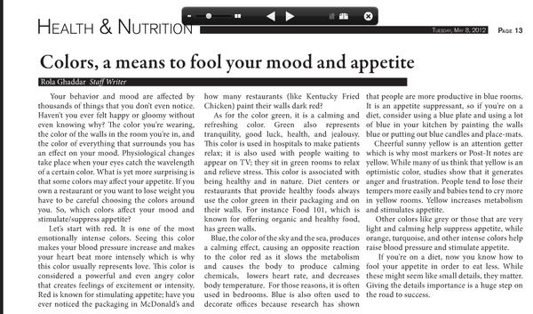 RolaGhaddar's tweet photo. "Color, a mean to fool your #mood and #appetite"  See how simple things can affect your appetite and food intake. http://t.co/jg2dwl2K