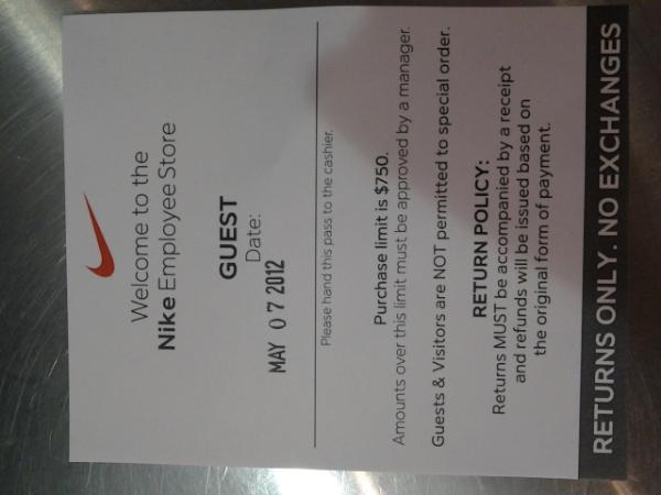 nike employee store pass