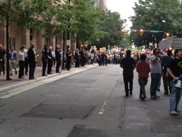 OccupyWallStNYC's tweet photo. Things may be about to get hairy. We'll see. http://t.co/wF3ft4AA #makeboapay #OccupyCharlotte via @OccupyEye