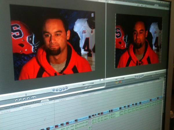 IvoryHecker's tweet photo. Pic from my work selecting sound bites for the SU football banquet video last month @a15Lemon #FinalCutEditing<3 http://t.co/VA78M4Ct