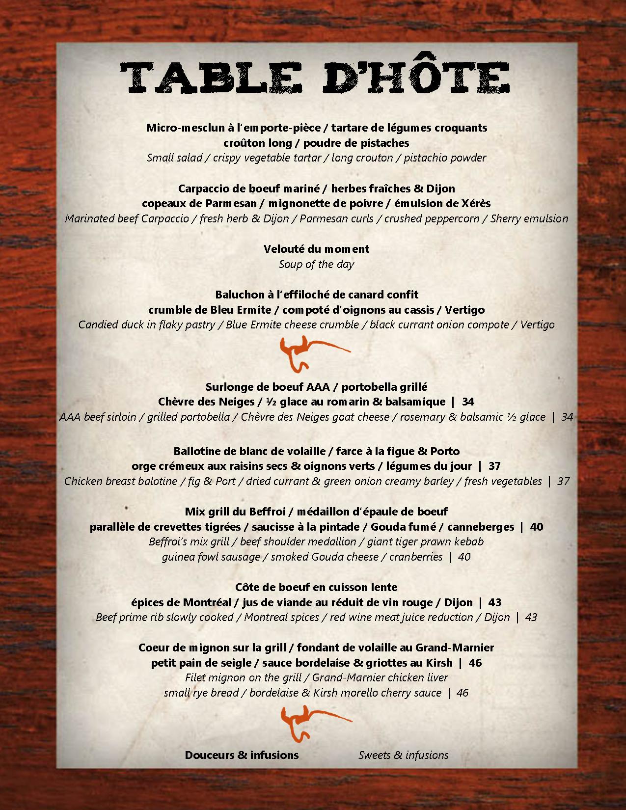 Beffroi_Steakhouse on Twitter: "Nouveau menu table d'hôte du Beffroi