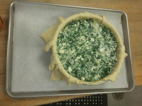 Come eat Spinach and Feta Pie! It will be done in a few hours, just in time for lunch!