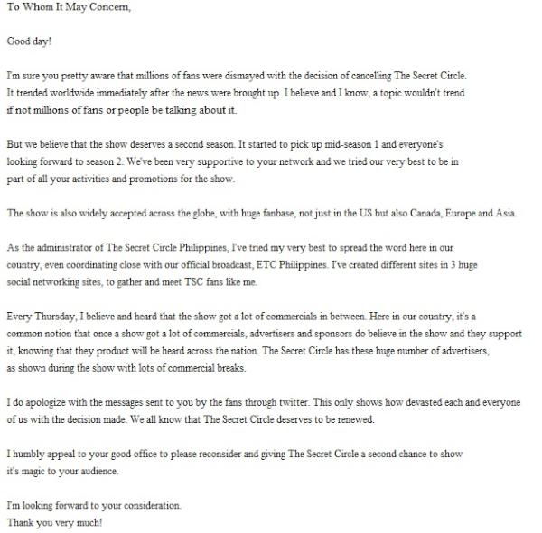 SecretCirclePH's tweet photo. If you would like to know what I told CW, here's a copy of my email http://t.co/Y9qUX8gh