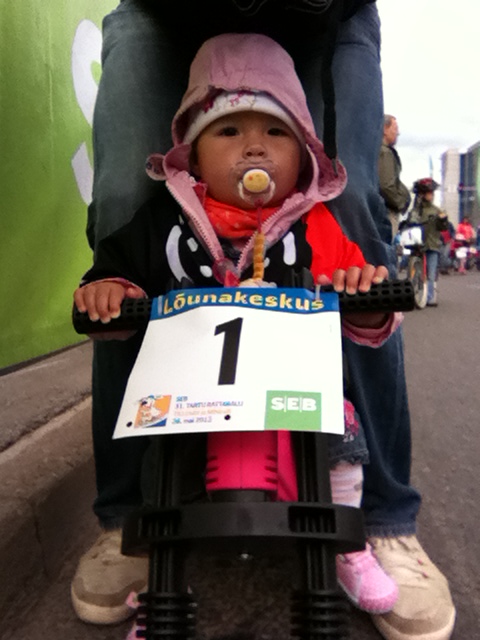 First bike race finish at age of 8 months. Well done Nora