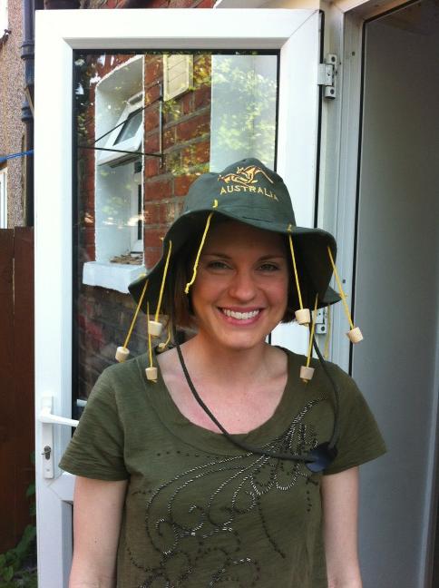 Megan sporting an Australian cork hat.