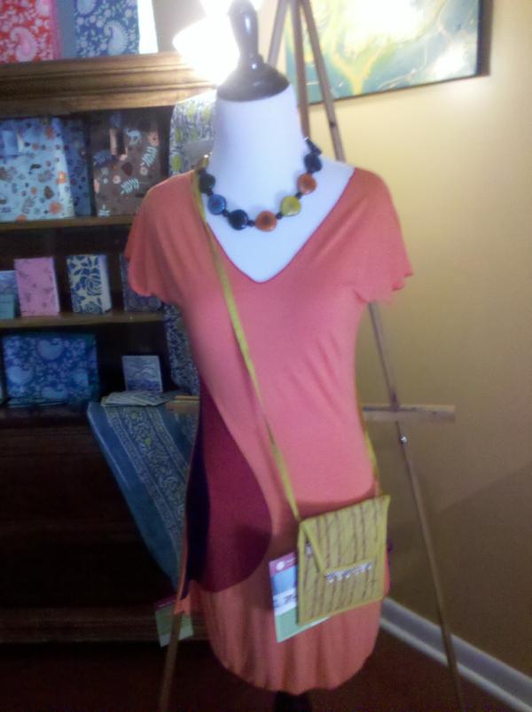 wholeathens's tweet photo. Fair Trade shirt dress $18, color bonanza necklace  by the Nyishi Tribe $34, &amp; sling bag from Gujarat $15, from India http://t.co/QTaGqt4w