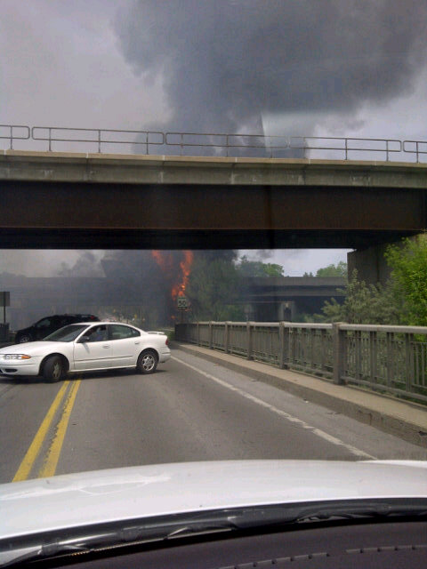 mnellig's tweet photo. Ajax truck fire... Church St.  South of the 401 http://t.co/DtEz0ixt