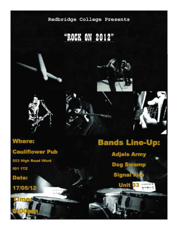Rock On 2012! 4 Redbridge College bands playing at The Cauliflower in Ilford tommorow @ 6pm #ilford #redbridge pleaseRT