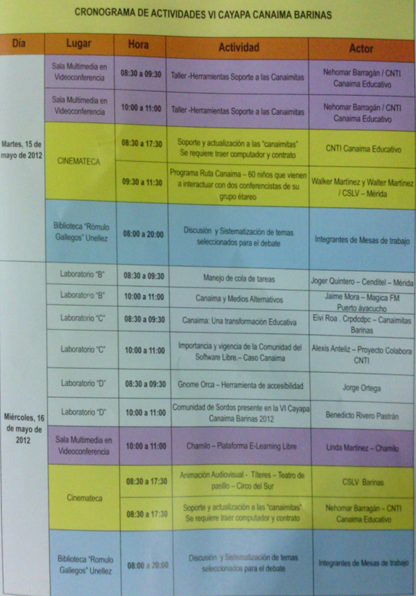 CanaimaGNULinux's tweet image. ! Buenos días ! Cronograma del día Miércoles #CayapaCanaima