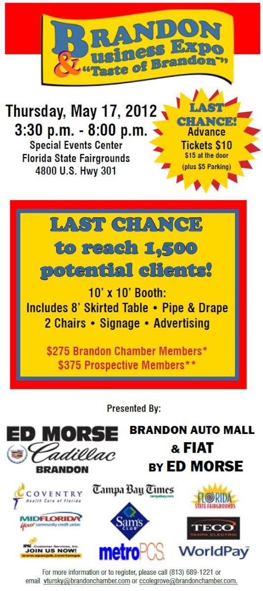 brandon_chamber's tweet photo. Have 2012 Brandon Biz Expo &amp; “Taste of Brandon™” Tickets?? Don't wait! Tickets are only $10 but price goes up tomorrow! http://t.co/fPwv58D0