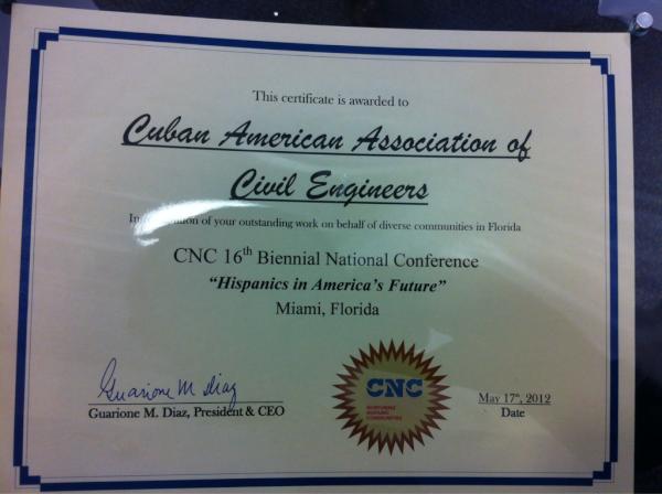 CAACE1961's tweet photo. #CAACE at the #CNC awards banquet. Award in recognition of our work. @nperezjacome http://t.co/L9Z3qsqv