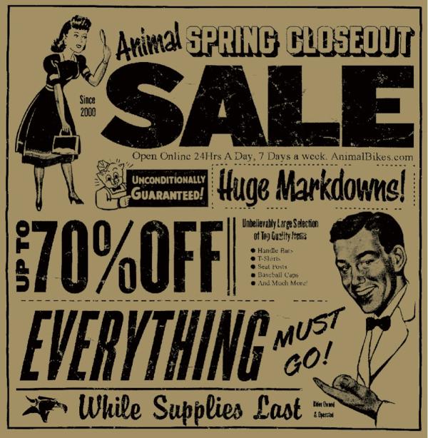 Animal_Bikes's tweet photo. Check out the huge spring cleaning sale. http://t.co/2Hu3hxnt