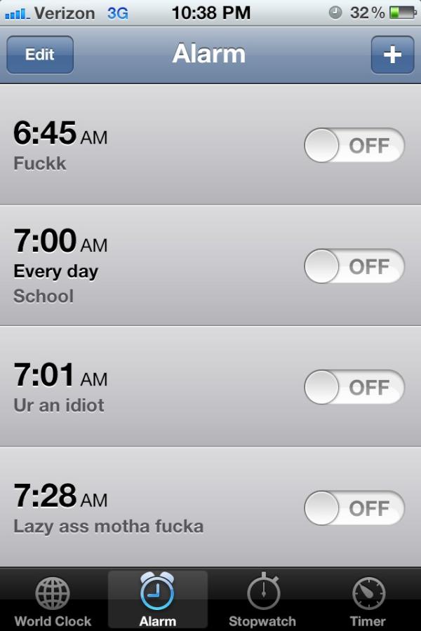 dmartt's tweet image. My alarm clocks and their titles, see if you can decipher my snooze system #notmissingthis