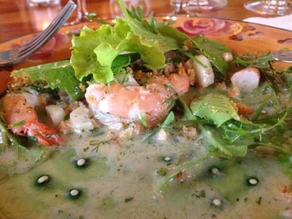 margaretjackson's tweet photo. Poached shrimp with baby greens, radishes and cucumber with kefir lemon dill dressing, YUM @lifewayfoods #CBCcooking http://t.co/qvOdT8P5