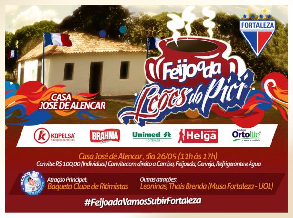 FortalezaEC's tweet photo. #FeijoadaVamosSubirFortaleza Dia 26/05 | Casa José de Alencar | R$ 100,00 | Baqueta Clube de Ritimista. http://t.co/wE9yI9RG