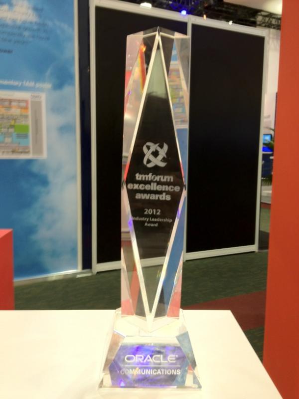 SteveNorthridge's tweet image. Oracle is honored with the Industry Leadership award today at TMForum Mgmt World 2012 #mwd12 in Dublin @OracleComms