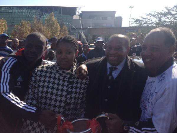 Day of Champions. Dr Maponya, Mandisa Mzizi, Orlando Pirates Captain and Coach. Maponya Mall 22 May 2012