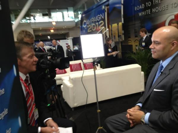 BrianDietz's tweet photo. @chairmanpowell gets ready for an interview with @cspan at #cable12. http://t.co/xqiTiSDE