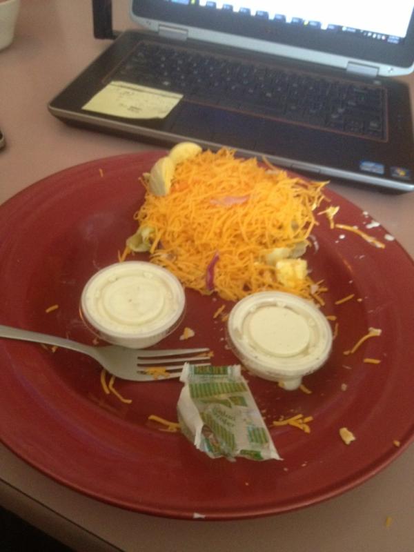 BrandoHrubes's tweet photo. cheddar cheese salad please (1 pound) with a side of lettuce and a trickle of ahi #exlaxplease http://t.co/wL3arzcK