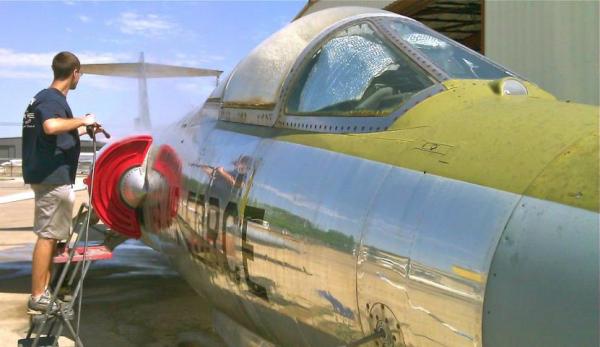 The museum's F-104 is getting a much-needed bath today.
Anyone know the nickname for this aircraft?