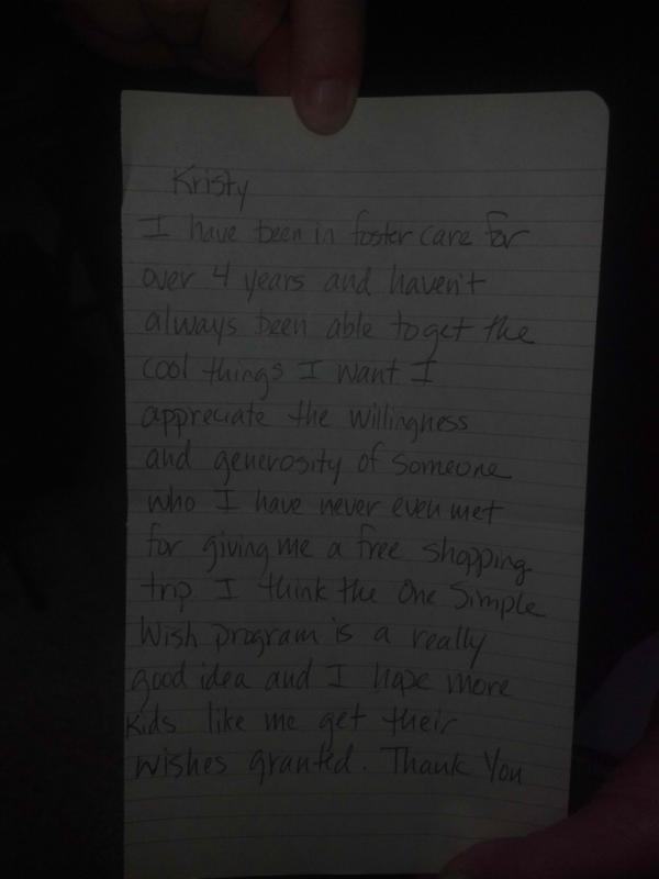 OneSimpleJamie's tweet image. This is a thank you note from Kristy w/ DCS of Indianapolis! So sweet. #303030