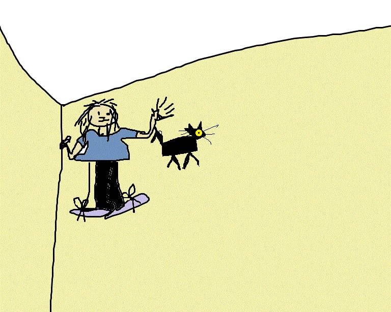 saffronsound's tweet photo. i painted myself into a corner; i do that. my cat came too. she has one big eye &amp; hates small spaces. http://t.co/LKt7eGaa