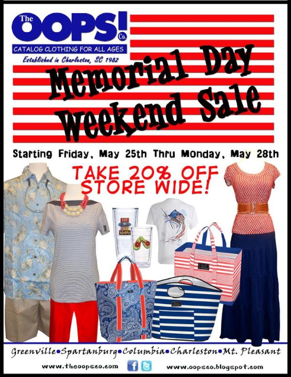 It's your lucky weekend! In honor of Memorial Day, ALL MERCHANDISE is 20% OFF, now through Monday!!!