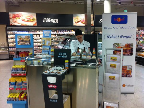 IslandSpiceJA's tweet photo. Check out IslandSpice Food tasting stands in #MenyTolvsrød supermarket #Norway! Huge success! We are going GLOBAL! http://t.co/VrHL6ISr